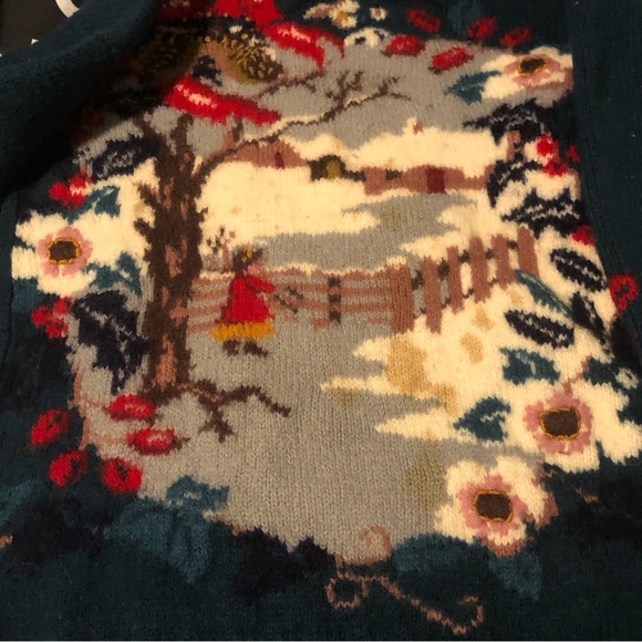 🛑Sold🛑Le Moda Handknit Knitwear Floral Green Mock Wool Sweater Winter Holiday - Picture 4 of 5
